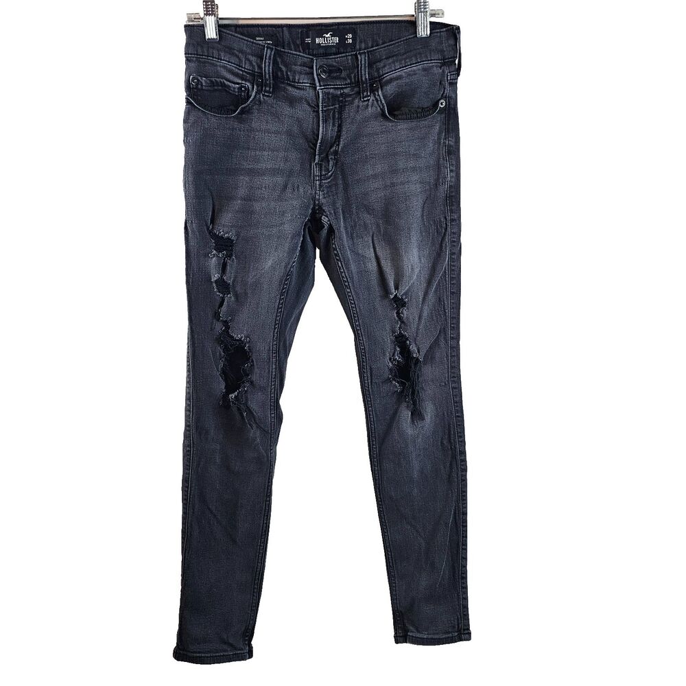 Hollister Jeans Mens 29x30 Gray Skinny Distressed Ripped Stretch Denim Y2K